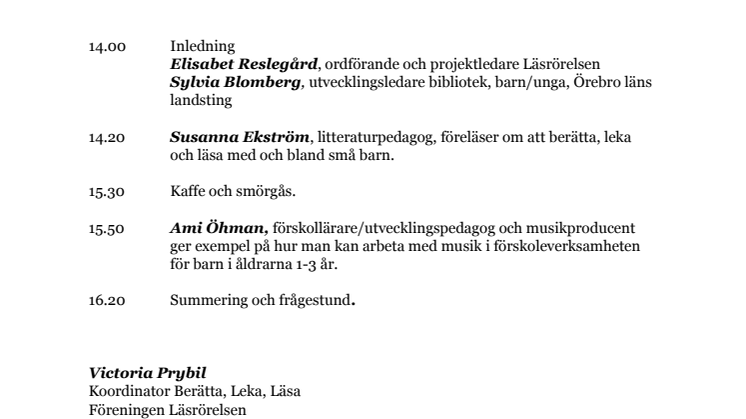  Berätta, Leka, Läsa Örebro 11 september 2014