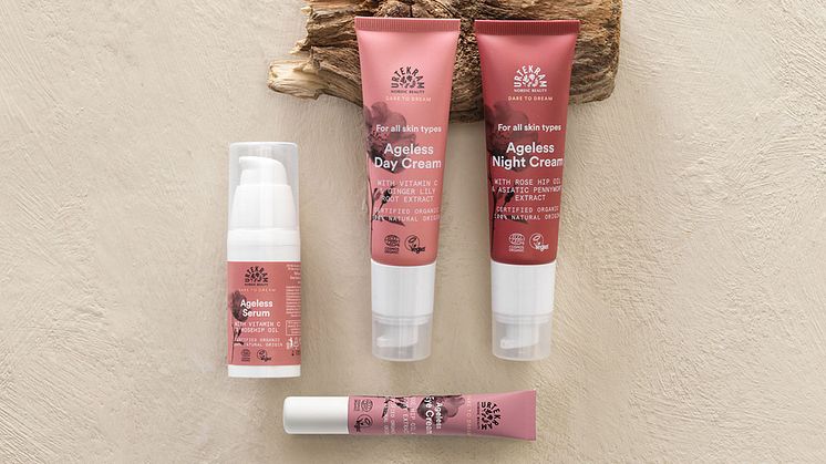 Nyhet! Urtekram Beauty, Dare to Dream Ageless Face Care serien består av 4 produkter; En dagkräm, nattkräm, ett boostande serum och slutligen en ögonkräm som tar hand om den känsliga huden under ögonen.