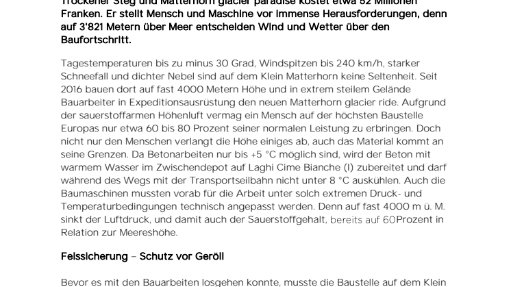 Pressemitteilung Kleinmatterhorn: Die höchste Baustelle Europas
