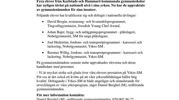 Framgångsrika gymnasieelever uppvaktades