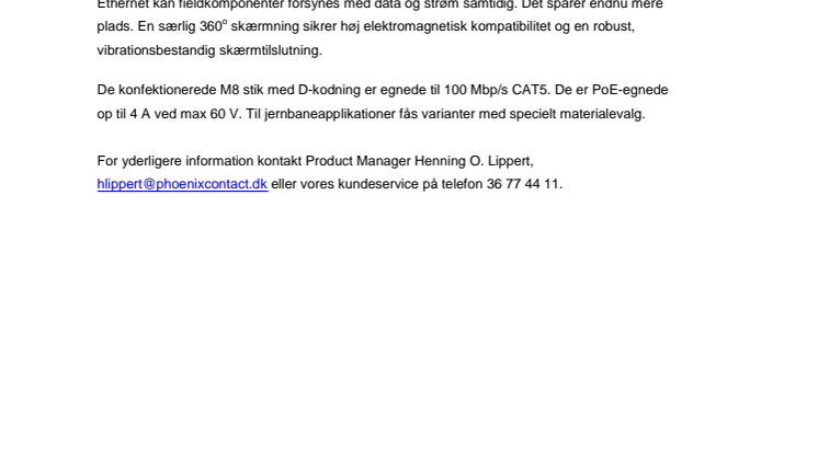 Konfektioneret M8-datakabel med D-kodning til Ethernet og PROFINET