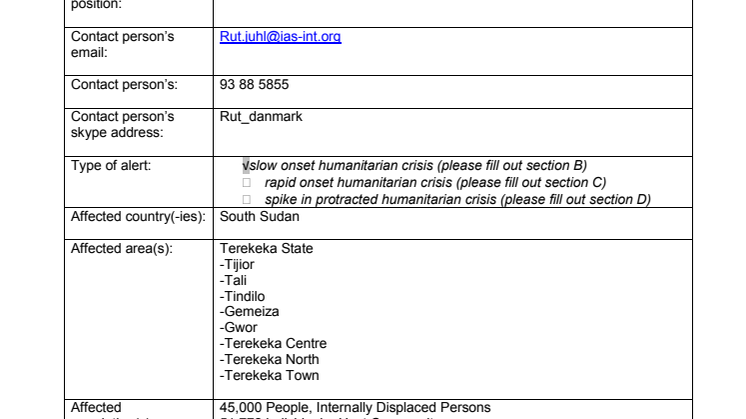 Alert Note: 19-003-SO South Sudan Food Security Crisis