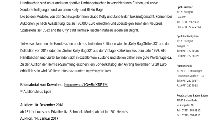 Auflösung einer Sammlung: 61 Hermès-Taschen bei Eppli 