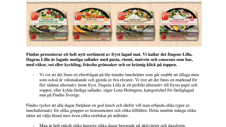 Findus Dagens Lilla – Unikt koncept med lagade matiga sallader i frysdisken