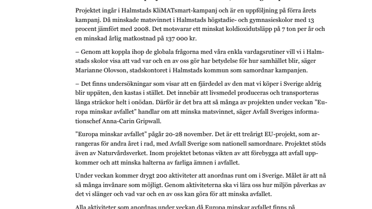 KliMATsmart i Halmstad ska minska skolornas matsvinn