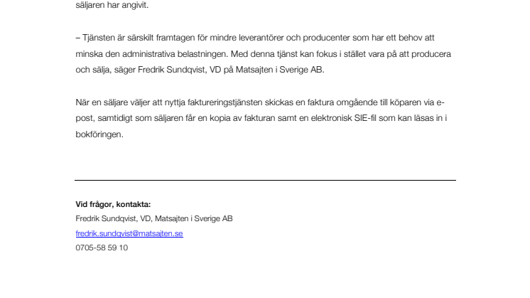 Matsajten lanserar ny faktureringstjänst 