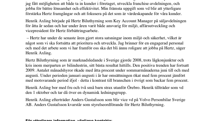 Henrik Axling ny vd på Hertz