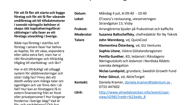 Välkomna till vårt frukostseminarium i Almedalen nu på måndag från kl 9 på O'Learys i Visby