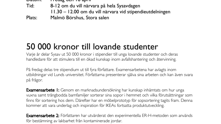 Pressinbjudan till Sysavdagen