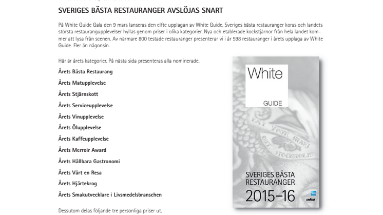 KOKA nominerade av White Guide
