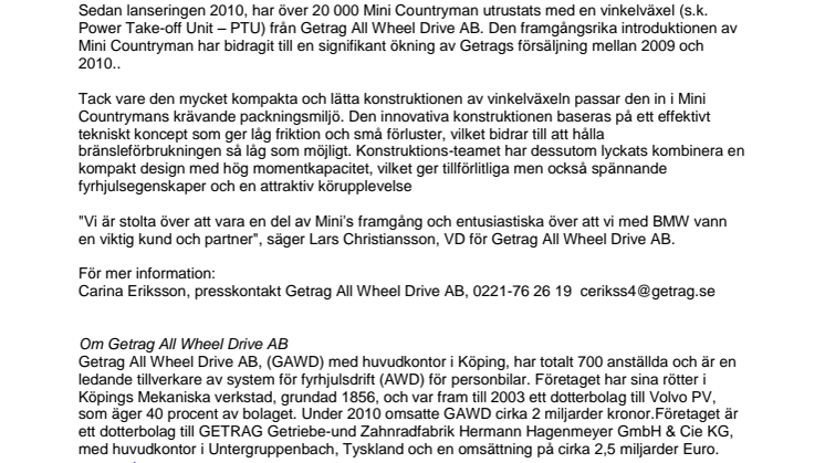 Innovativ design och låg bränsleförbrukning ökar försäljningen av Getrag All Wheel Drives System