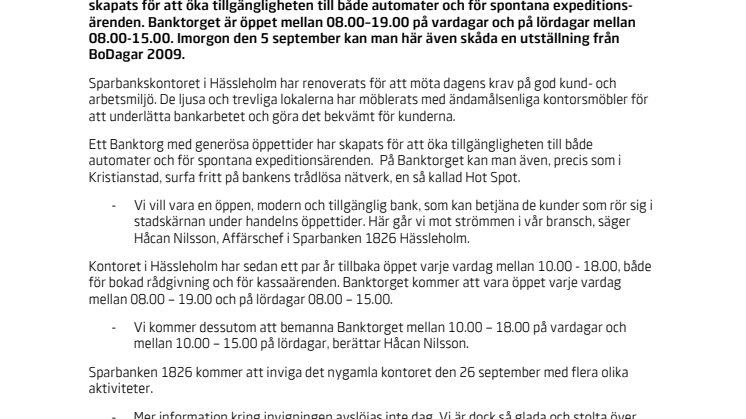 Sparbanken 1826 smygöppnar Banktorg i Hässleholm 