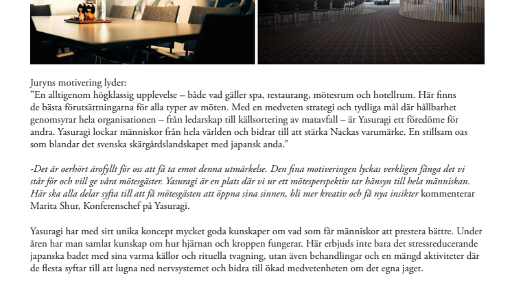 Yasuragi är årets konferensanläggning i Nacka kommun