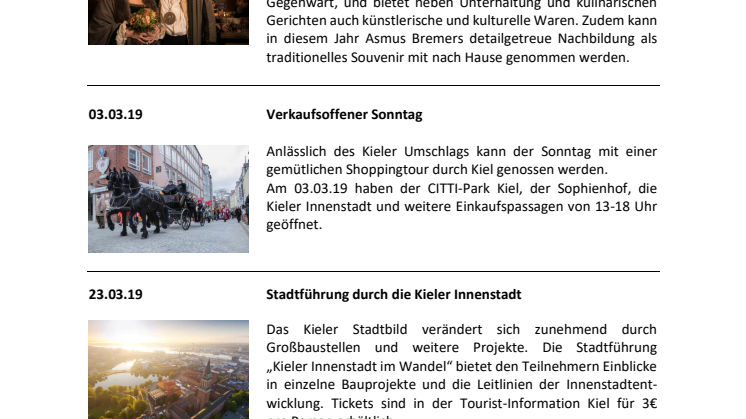 Veranstaltungen im März über Tourist-Information Kiel