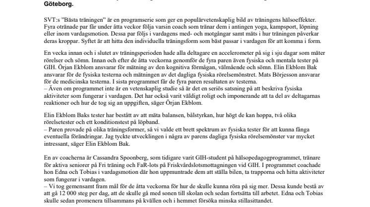 Experter och coach från GIH i SVT:s ”Bästa träningen”