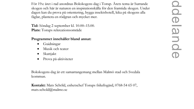 Bokskogens dag firas i Torup 2 september