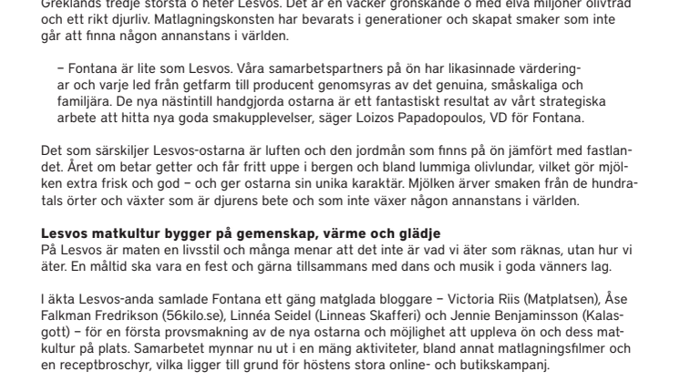Fontana lanserar nya smakrika ostar från Lesvos