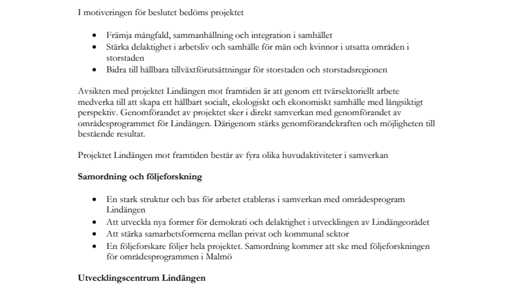 Fosie får 14 miljoner för arbete på Lindängen
