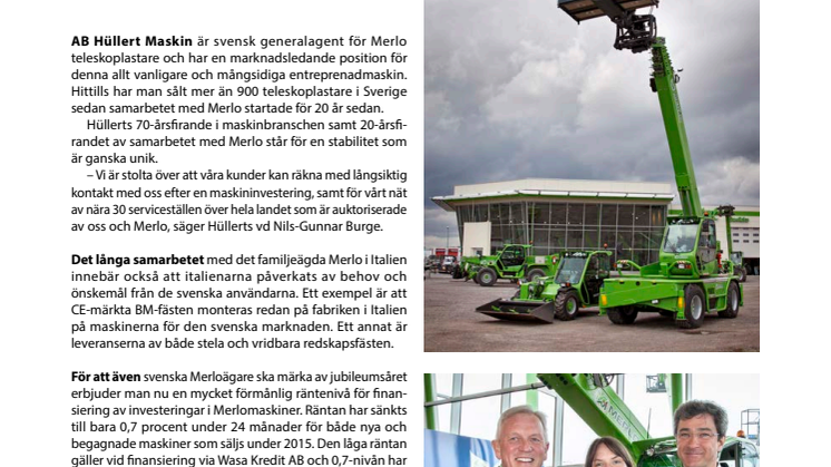 Räntefest för kunderna  när Hüllert Maskin firar 70