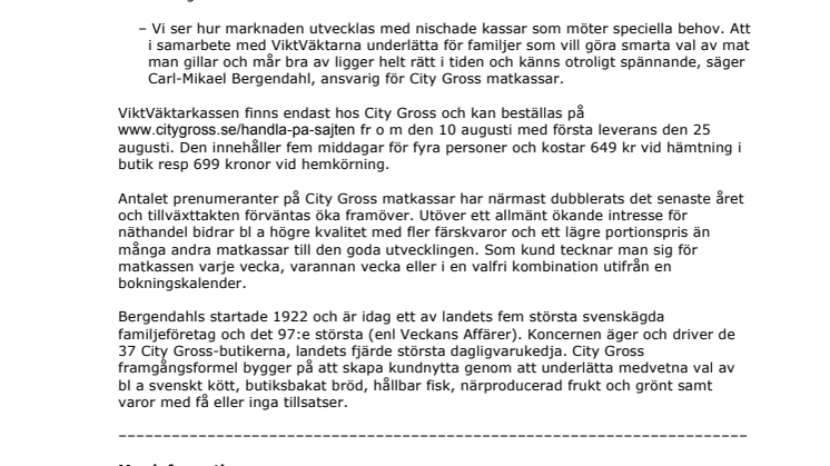 City Gross och ViktVäktarnas nya matkasse uttryck för ökad hälsomedvetenhet