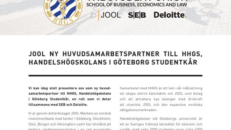 JOOL ny huvudsamarbetspartner till HHGS, Handelshögskolans i Göteborg Studentkår