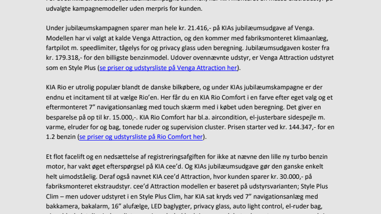 KIA fejrer 20 år på dansk asfalt