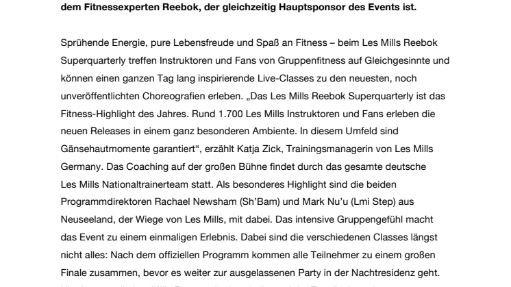 Les Mills Reebok Superquarterly: das Gruppenfitnessevent des Jahres