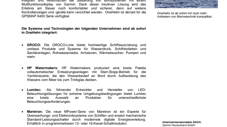 Garmin integriert neun weitere Marineunternehmen in seine OneHelm-Lösung 