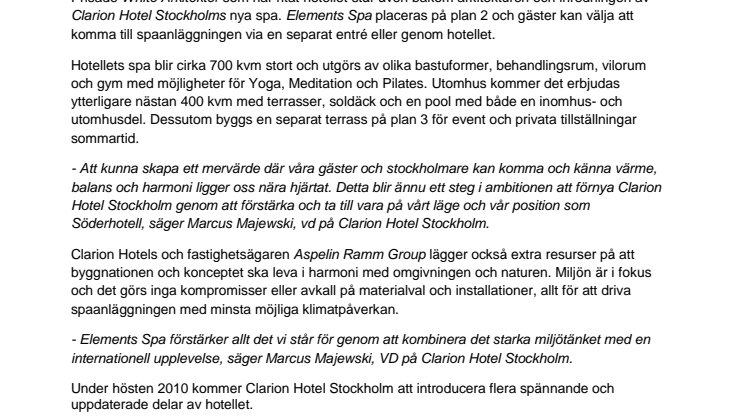Möt de fem elementen på Clarion Hotel Stockholms nya spa