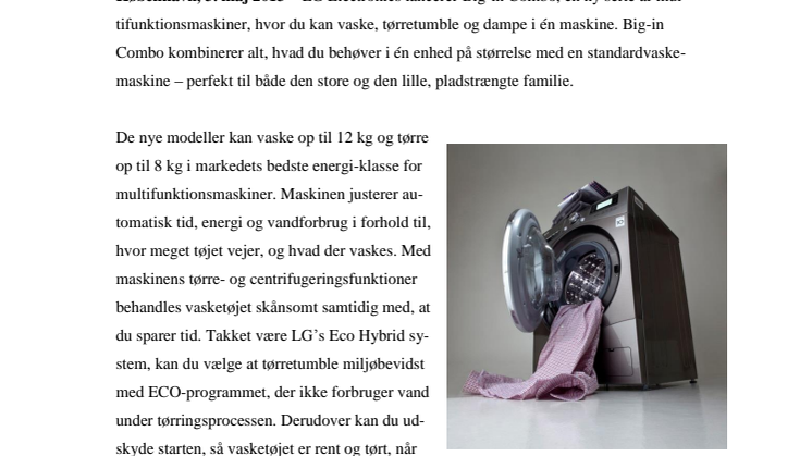Stilfuldt design i vaskerummet: LG BIG-IN COMBO – SØLVGLINSENDE SKØNHED MED KAPACITET I VERDENSKLASSE