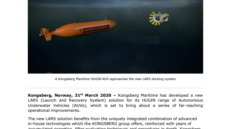 New LARS solution will increase efficiency, improve safety and reduce risk of damage to AUVs