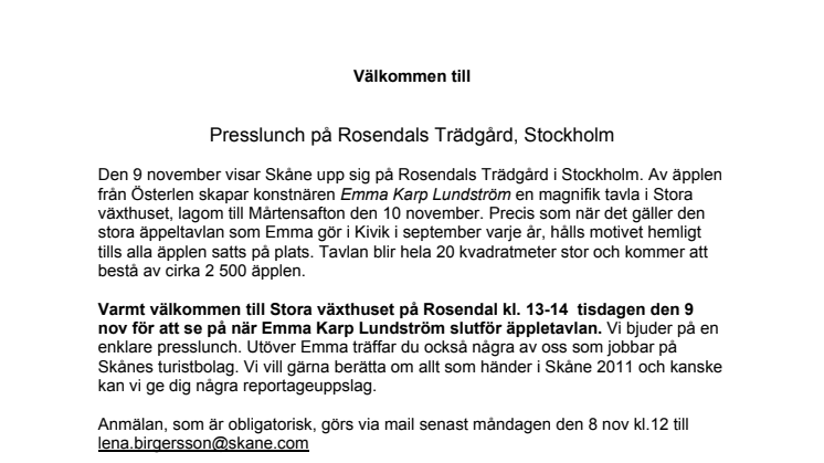 Inbjudan till Presslunch på Rosendals Trädgård