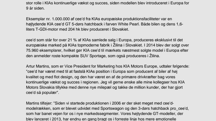 One in a million – Antallet af producerede KIA cee'd bliver 7-cifret