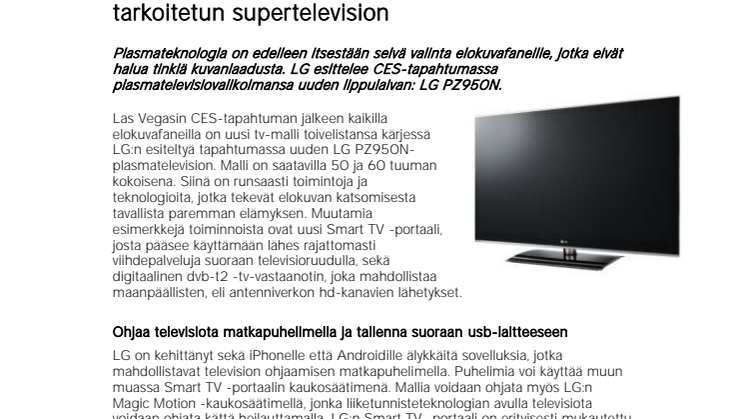 LG tuo markkinoille uuden elokuvafaneille tarkoitetun supertelevision