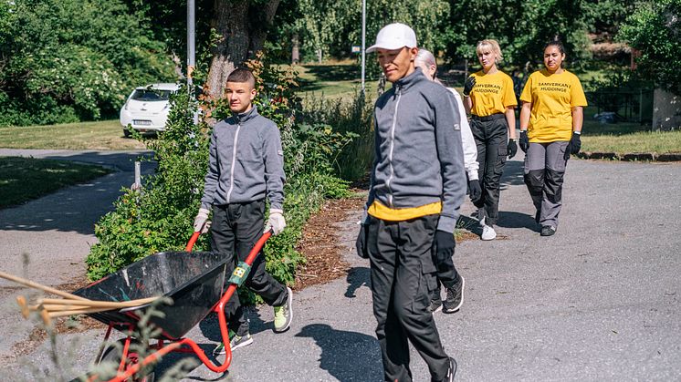 Föreningen Samverkan i Huddinge har nominerats till priset Årets trygghetsskapare. En av föreningens satsningar är Unga för orten, som sysselsätter cirka 200 ungdomar runt om i Huddinge under sommaren. Foto: Ola Jacobsen