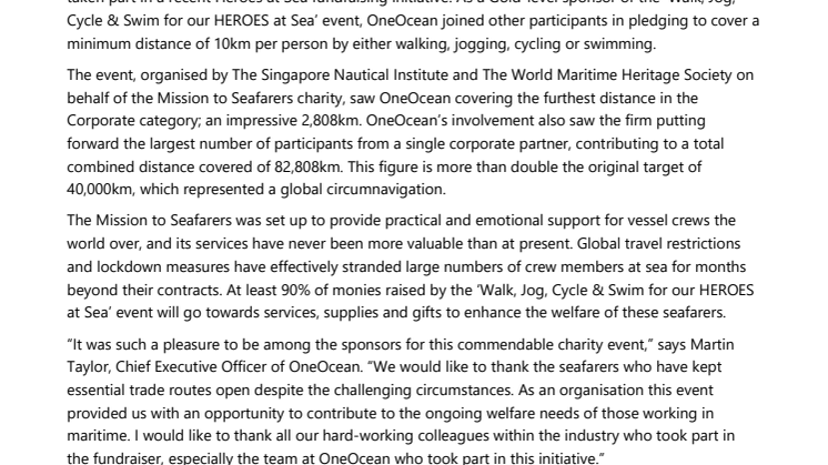 OneOcean goes the distance for seafarers