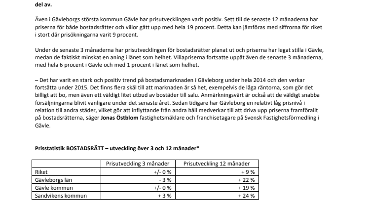 Stor prisökning på bostadsrätter i Gävleborg