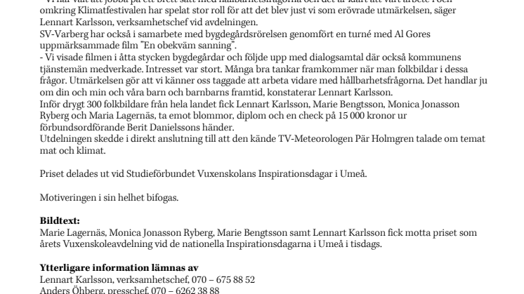 Klimatfestivalen gav Varberg pris
