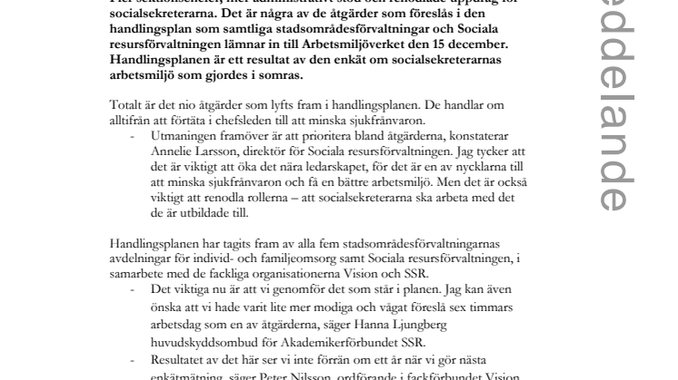 Gedigen handlingsplan ska ge bättre arbetsmiljö för socialsekreterare