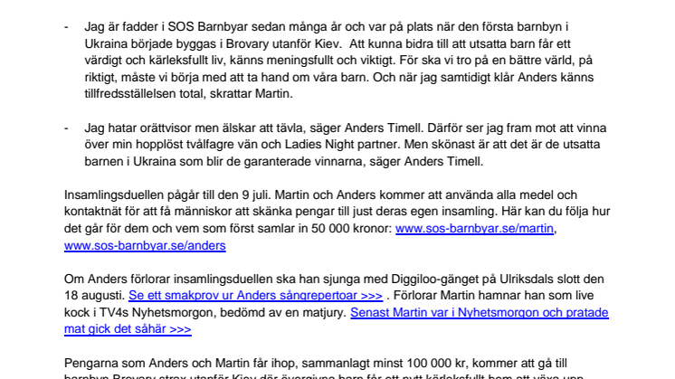 Martin Stenmarck utmanar Anders Timell i insamlingsduell under fotbolls-EM – för Ukrainas utsatta barn