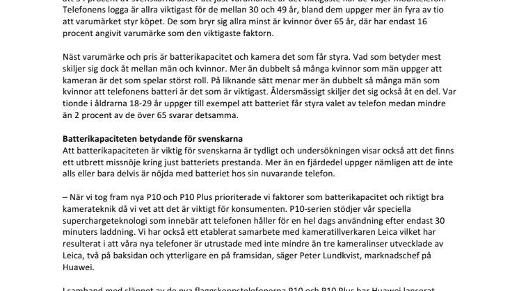 Kameran viktig för kvinnor, batteriet viktigt för män - så väljer svenskarna mobiltelefon