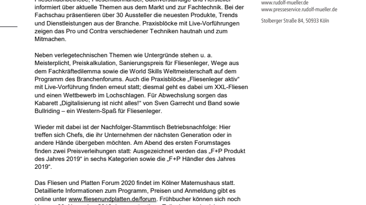 F+P Fliesen und Platten Forum 2020