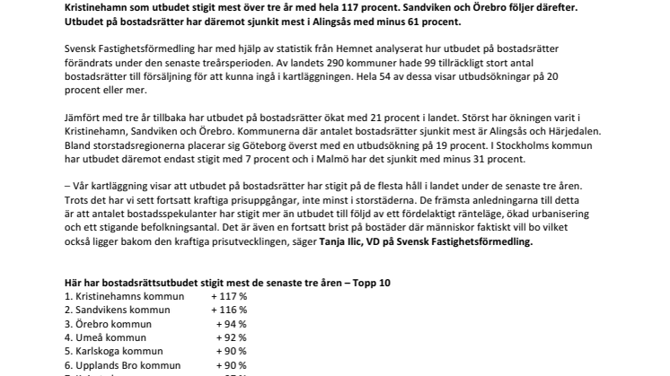 Unik kartläggning visar: Här har utbudet på bostadsrätter stigit mest och minst i landet
