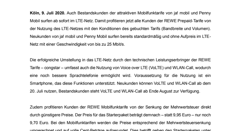 Penny Mobil und ja! mobil: Bestandskunden surfen ab sofort im LTE-Netz
