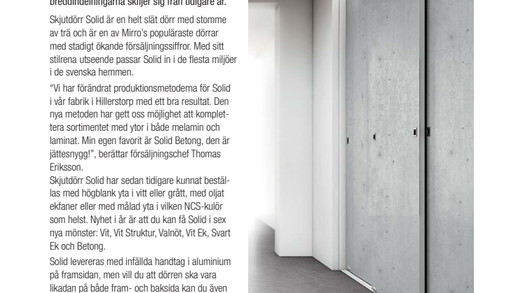 Årets nyhet. Skjutdörr Solid Betong.