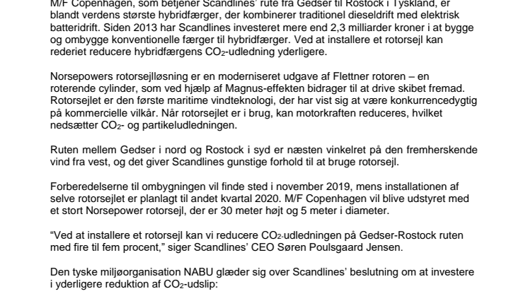 Scandlines installerer Norsepowers rotorsejl på hybridfærge 