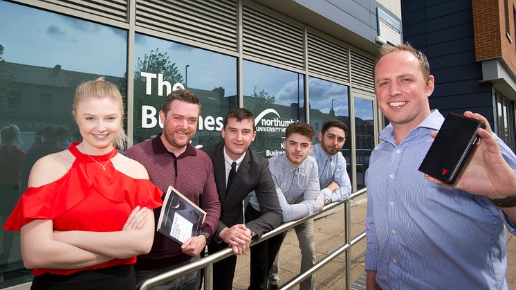 (L to R)Business student Beth Knight with Michael Farnsworth, MD at BAM Worldwide, alongside Business Clinic project partners, Jack Callaghan, Liam Goble, Josef Cassar and William Johnson, MD at BAM Worldwide.