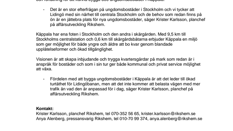 Rikshem vill bygga 600 ungdomslägenheter på Lidingö