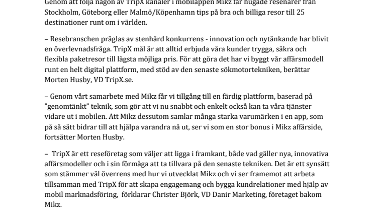 TripX.se väljer Mikz för marknadsföring i mobilen