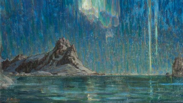 Anna Boberg, Norrsken. Studie från nordlandet, odat. Olja på duk 97 x 75 cm. Nationalmuseum. Bild beskuren.